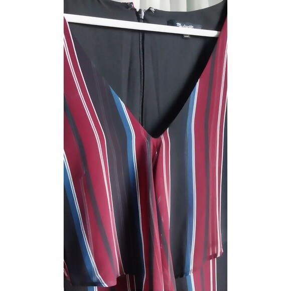 Madewell Maxi Dress Womens 8 Wraparound Black Red Blue Stripe V Neck 3/4 Sleeve - Picture 7 of 10